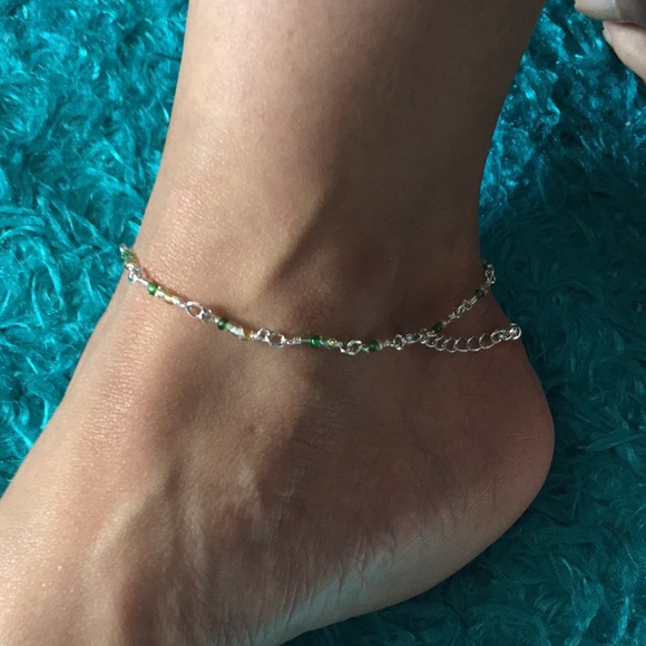 Green and yellow silvery anklet / ankle bracelet - Picture 5 of 6